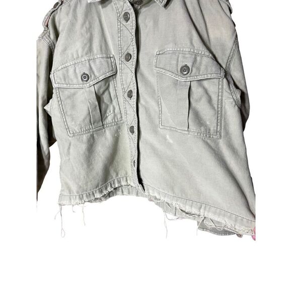 American Eagle Olive Green Cotton Military Cropped Jacket Shacket Size Medium‎ - Picture 3 of 9
